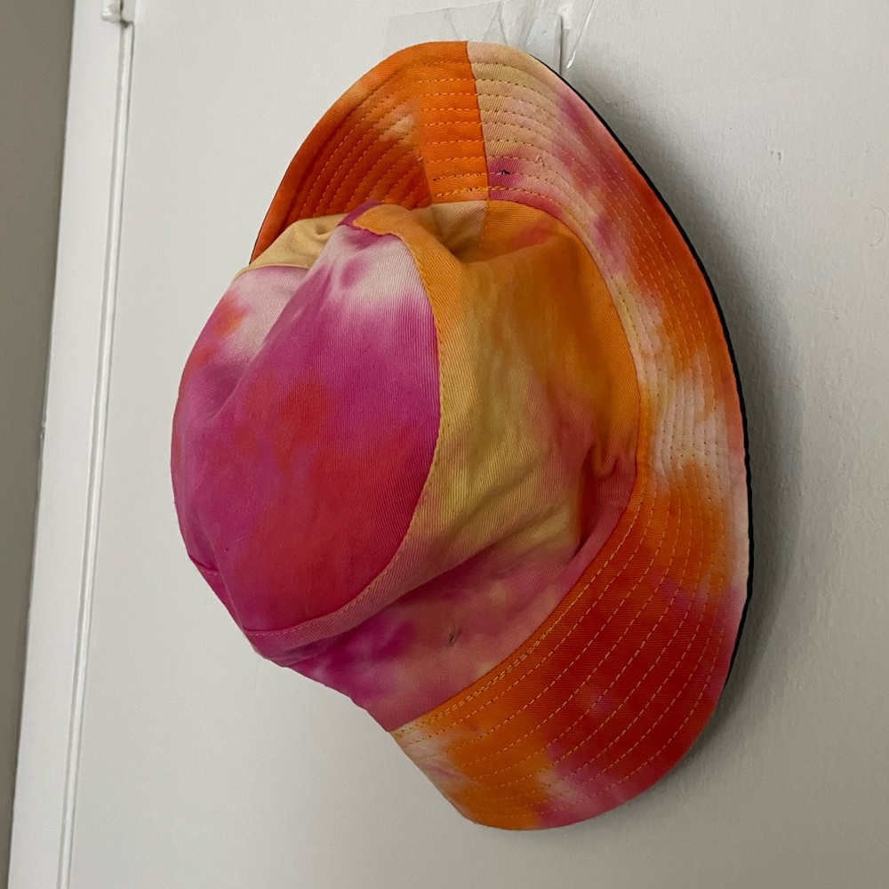 Pink orange white tie dye bucket hat cotton